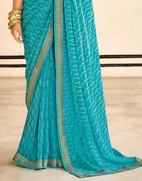 Vasthrlay Georgette Leheriya Unstitched Blue Saree