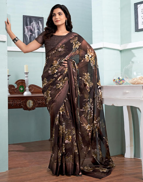 Vasthrlay Georgette Sequence Unstitched Black Saree
