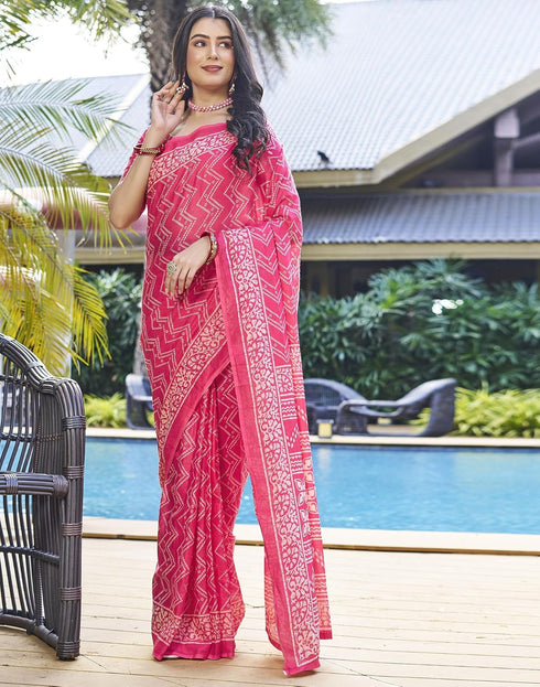 Vasthrlay Chanderi Bandhani Unstitched White Saree