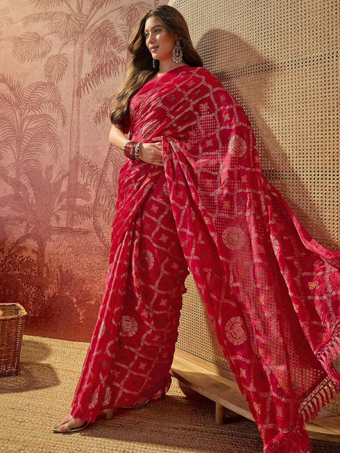 Vasthrlay Chiffon Printed Unstitched Black Saree