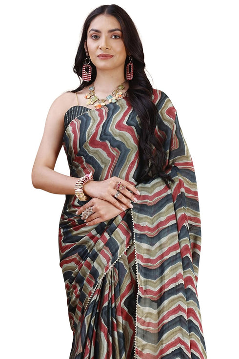 Vasthrlay Fashion Chiffon Chevron Printed Ethnic Wear