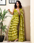Vasthrlay Womens Printed Green Saree With Unstitched Blouse Piece