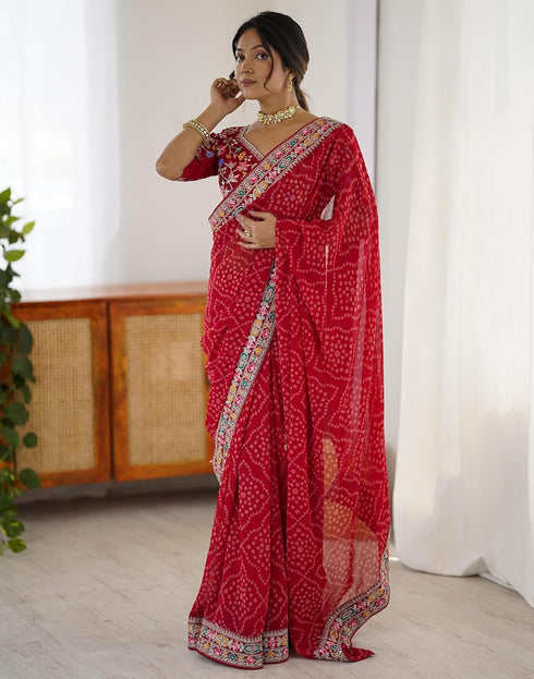 Vasthrlay Georgette Embroidery Mustard Mustard Yellow Saree