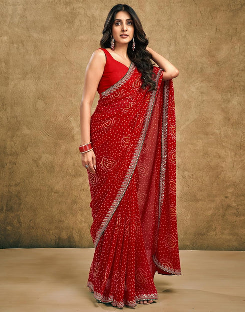 Vasthrlay Georgette Traditional Unstitched Dark Green Saree