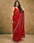 Vasthrlay Georgette Traditional Dark Red Saree With Unstitched Blouse Piece