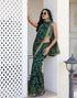Vasthrlay Georgette Bandhani Green Saree With Unstitched Blouse Piece
