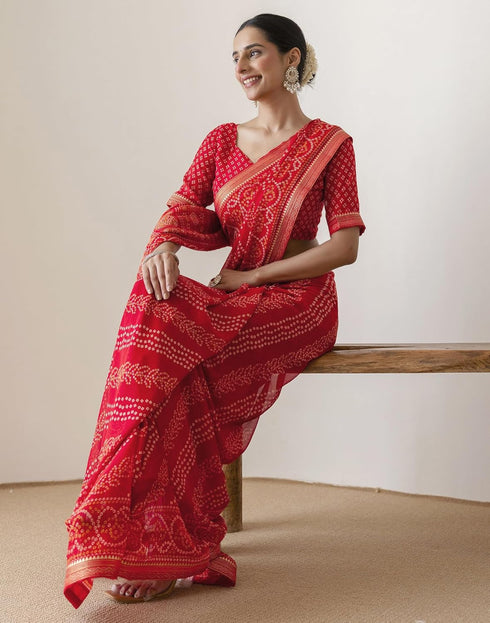 Vasthrlay Georgette Bandhani Unstitched Purple Saree