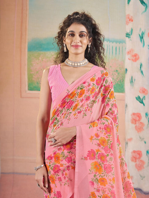 Vasthrlay Georgette Printed Unstitched Saree
