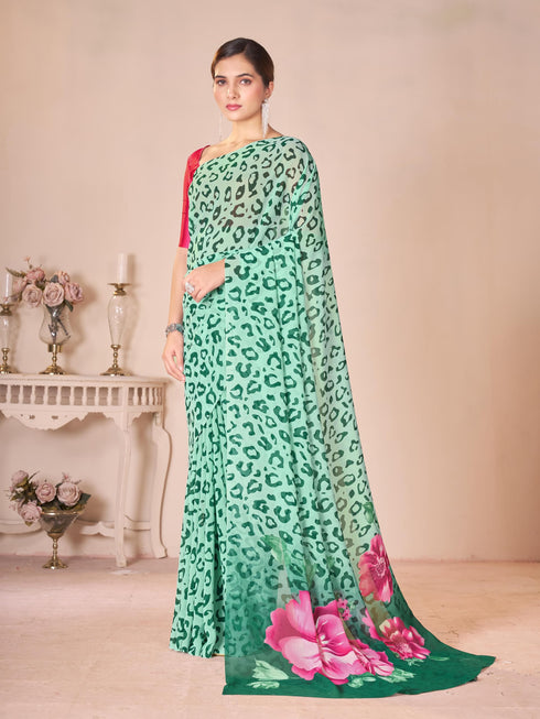 Vasthrlay Green Georgette Unstitched Saree