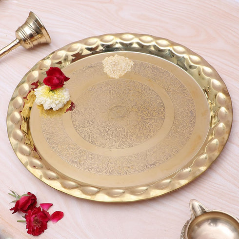 Brass 13 Inches Floral Design Thali