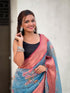 Vasthrlay Kanjivaram Organza Kalamkari Cream Purple Ethnic Wear