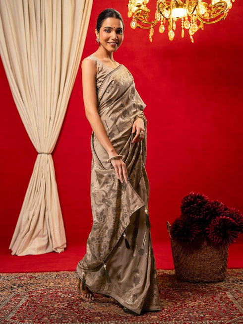 Vasthrlay Vichitra Printed Unstitched Maroon Saree