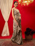 Vasthrlay Vichitra Printed Dark Beige Saree With Unstitched Blouse Piece