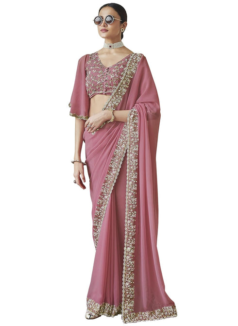 Vasthrlay Georgette Lakhanvi Embroidery Pink Ethnic Wear