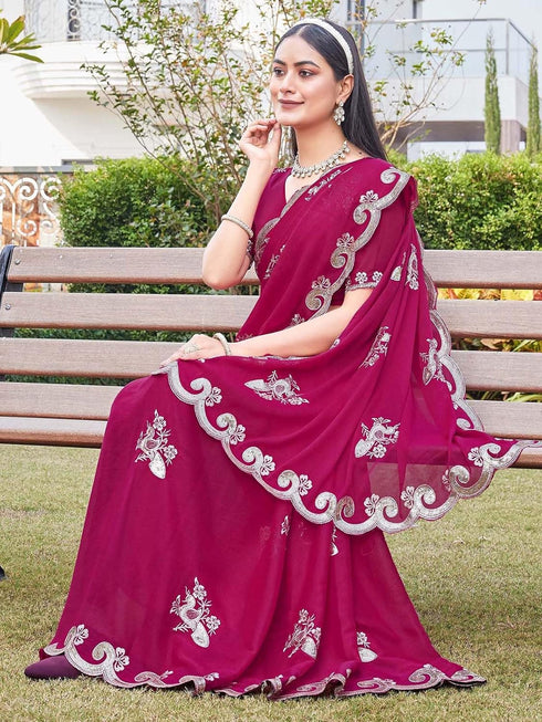 Vasthrlay Georgette Scalloped Pink Saree