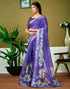 Vasthrlay Womens Cotton Printed Purple Saree With Unstitched Blouse Piece