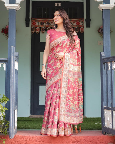 Vasthrlay Handloom Tassels Botanical Saree