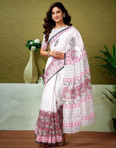 Vasthrlay Chanderi Printed Unstitched Blue Saree