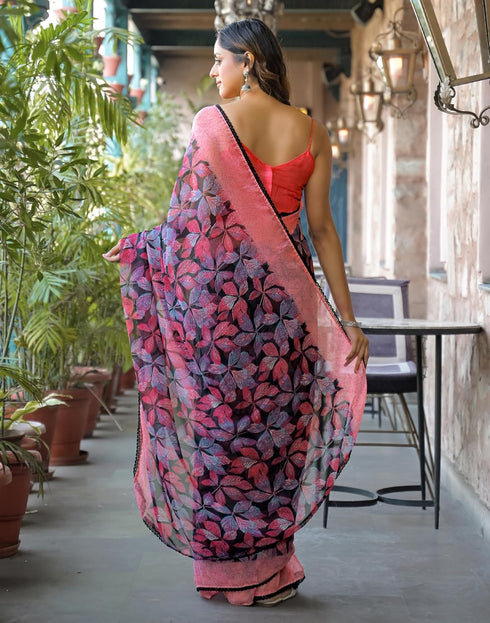 Vasthrlay Chiffon Blouse Maroon Saree
