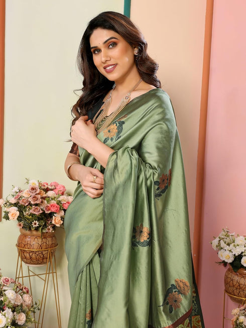 VasthrlayKanjivaram Banarasi Unstitched Mustard Free Ethnic Wear