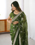 Vasthrlay Scalloped Embroidery Green Saree With Unstitched Blouse Piece
