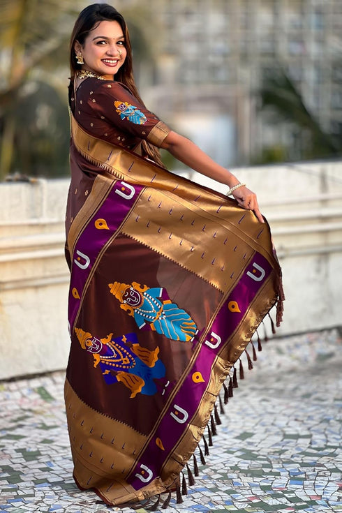 Vasthrlay Kanjivaram Paithani Unstitched Mahendi Ethnic Wear