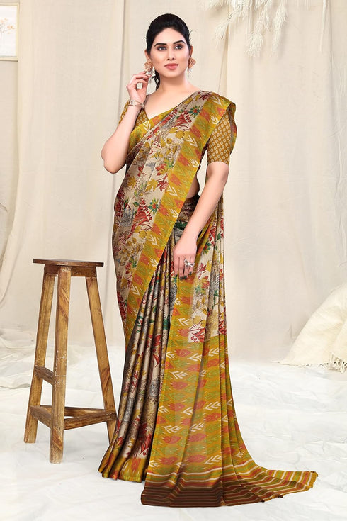 Vasthrlay Fashion Chiffon Georgette Beige Ethnic Wear