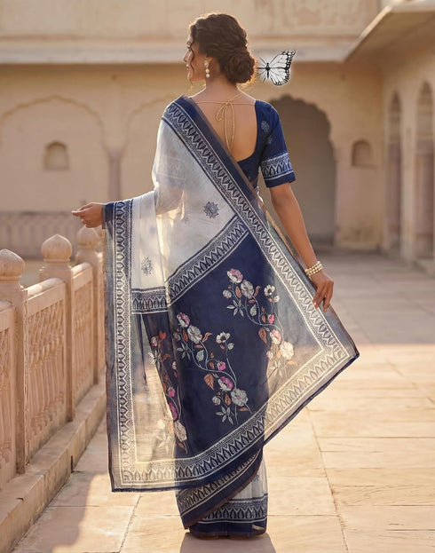 Vasthrlay Womens Printed Unstitched Peach Saree