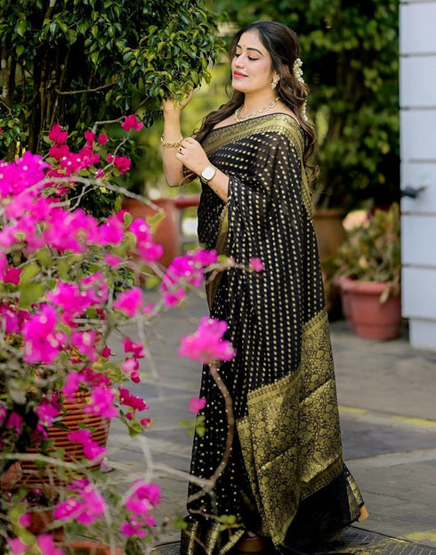 Vasthrlay Banarasi Jacquard Unstitched Dark Green Saree