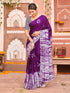 Vasthrlay Womens Printed Dark Purple Saree With Unstitched Blouse Piece