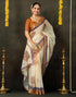 Vasthrlay Special Printed White Saree With Light Orange Unstitched Blouse Piece