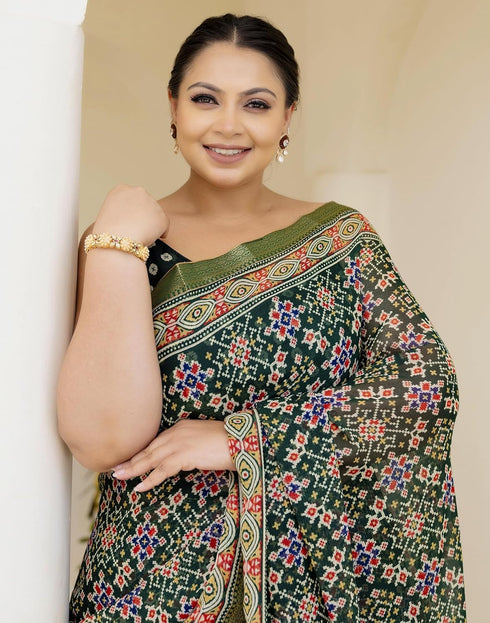 Vasthrlay Georgette Bandhani Unstitched Purple Saree
