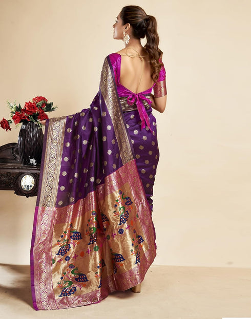 Vasthrlay Jacquard Paithani Unstitched Teal Saree