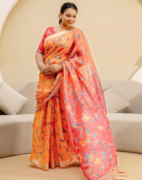 Vasthrlay Womens Printed Unstitched Off White Saree