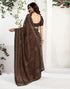 Vasthrlay Georgette Printed Brown Saree With Unstitched Blouse Piece