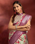 Vasthrlay Printed Jacquard Light Pista Green Saree With Unstitched Blouse Piece