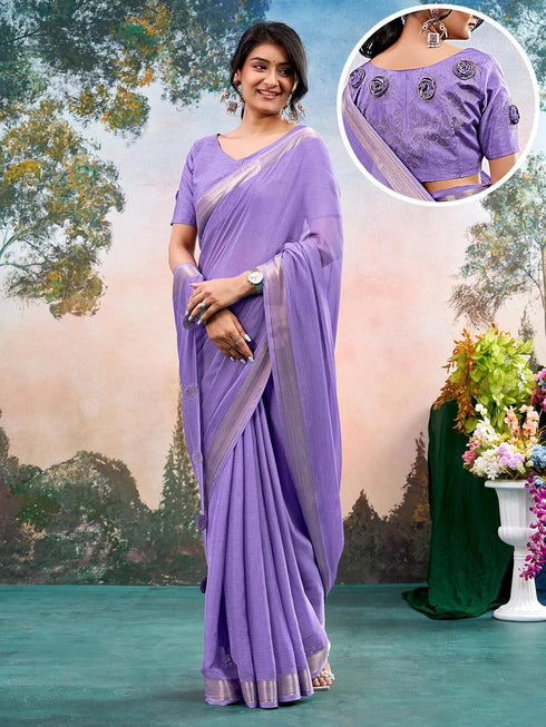 Vasthrlay Chiffon Jacquard Unstitched Black Saree