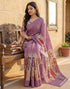 Vasthrlay Womens Printed Dusty Mauve | Beige Saree With Unstitched Blouse Piece