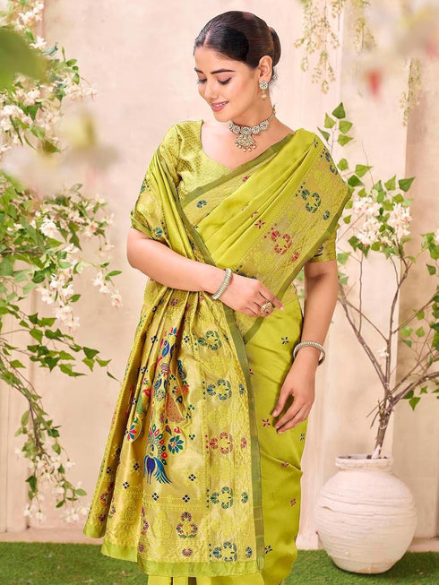 Vasthrlay Paithani Weaving Green Saree