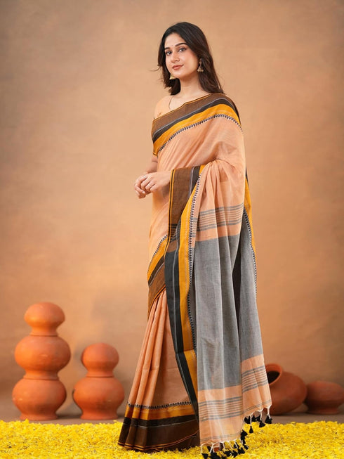 Vasthrlay Handloom Unstitched White Ethnic Wear
