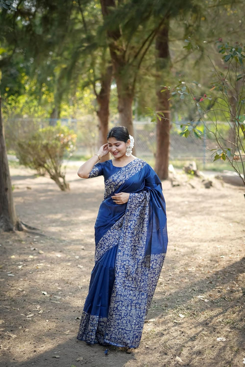 Vasthrlay Tussar Kalamkari Geometric Floral Design