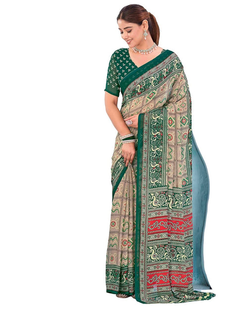 Vasthrlay Georgette Bandhani Unstitched Teal Saree