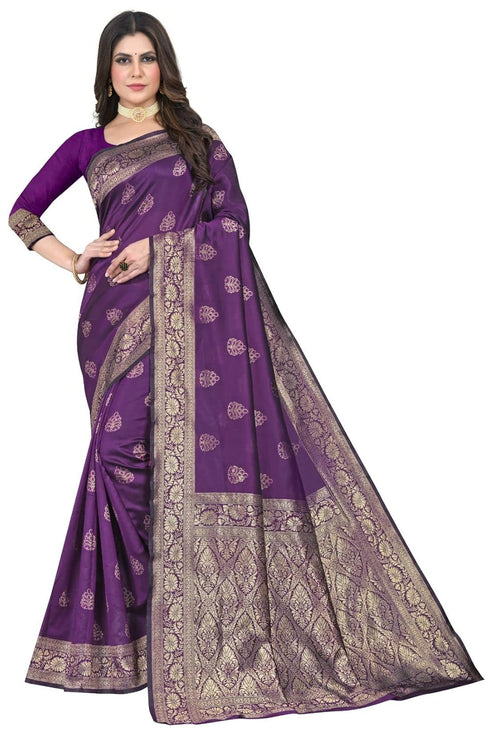 Vasthrlay Women's Purple Kanchipuram Saree
