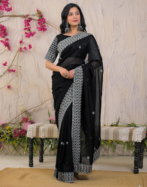 Vasthrlay Embroidery Scalloped Unstitched Maroon Saree