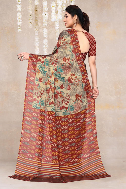 Vasthrlay Fashion Chiffon Georgette Beige Ethnic Wear