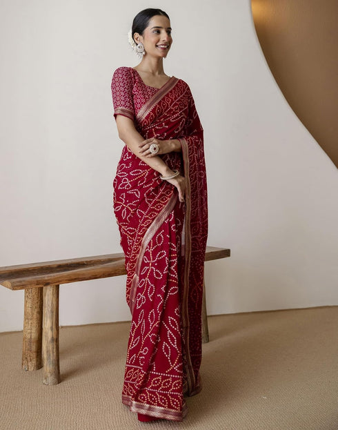 Vasthrlay Georgette Bandhani Unstitched Purple Saree