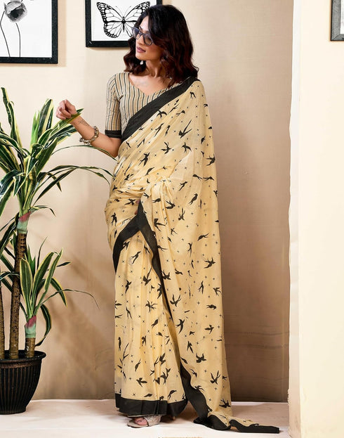 Vasthrlay Womens Printed Unstitched White Saree