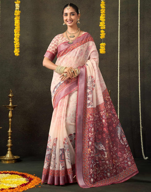 Vasthrlay Special Printed Unstitched Beige Saree