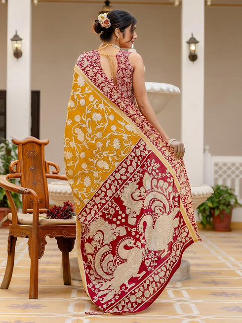 Vasthrlay Kalamkari Printed Olive Saree