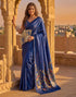 Vasthrlay Womens Printed Unstitched Navy Blue Saree